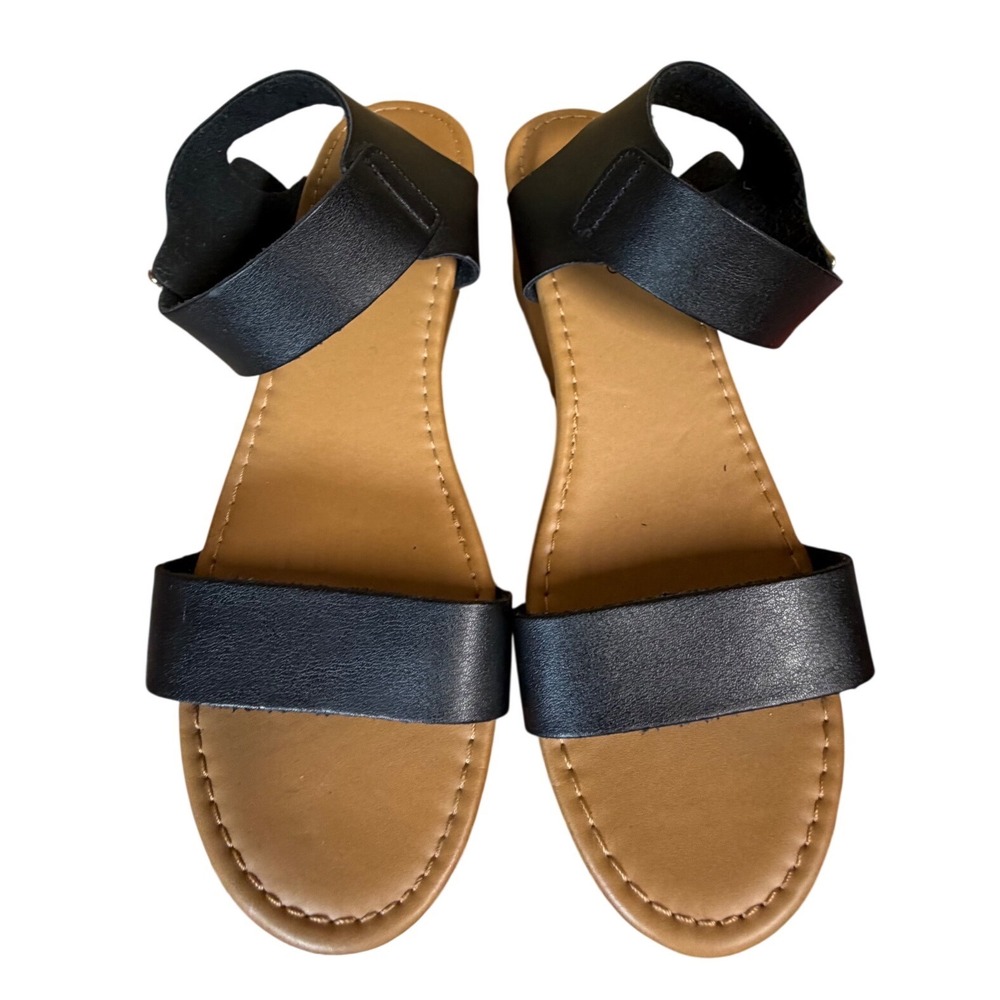 Soda Womens Black Faux Leather Platform Wedge Sandals Sawtooth Sole Size 9‎